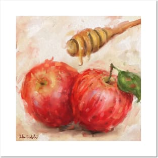Loose and Artistic Painting of 2 Red Apples with a Honey Dipper Posters and Art